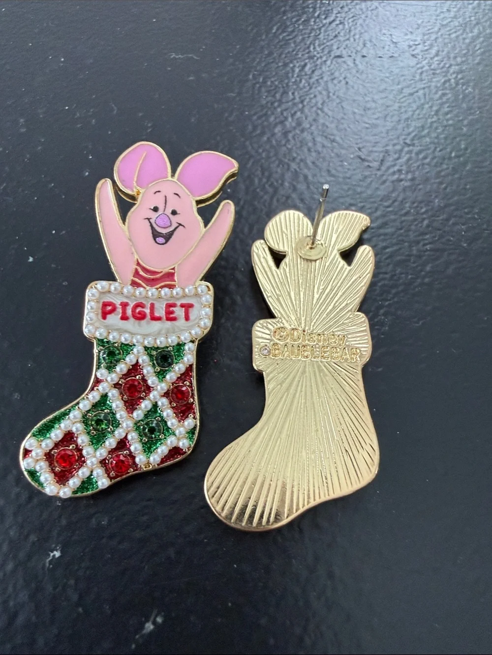NEW Disney BaubleBar Piglet Christmas Stocking Stud Earrings